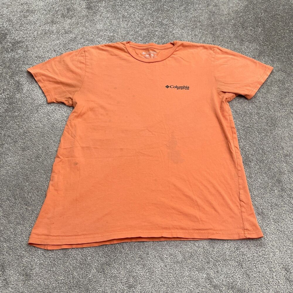 Columbia PFG Graphic T-Shirt Mens Large Orange Crew Neck Short Sleeve Casual Tee